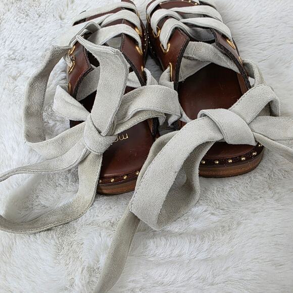NEW Maje Fidil Lace Up Marron Gladiator Leather Sandal Mules US 8.5 - Picture 5 of 12